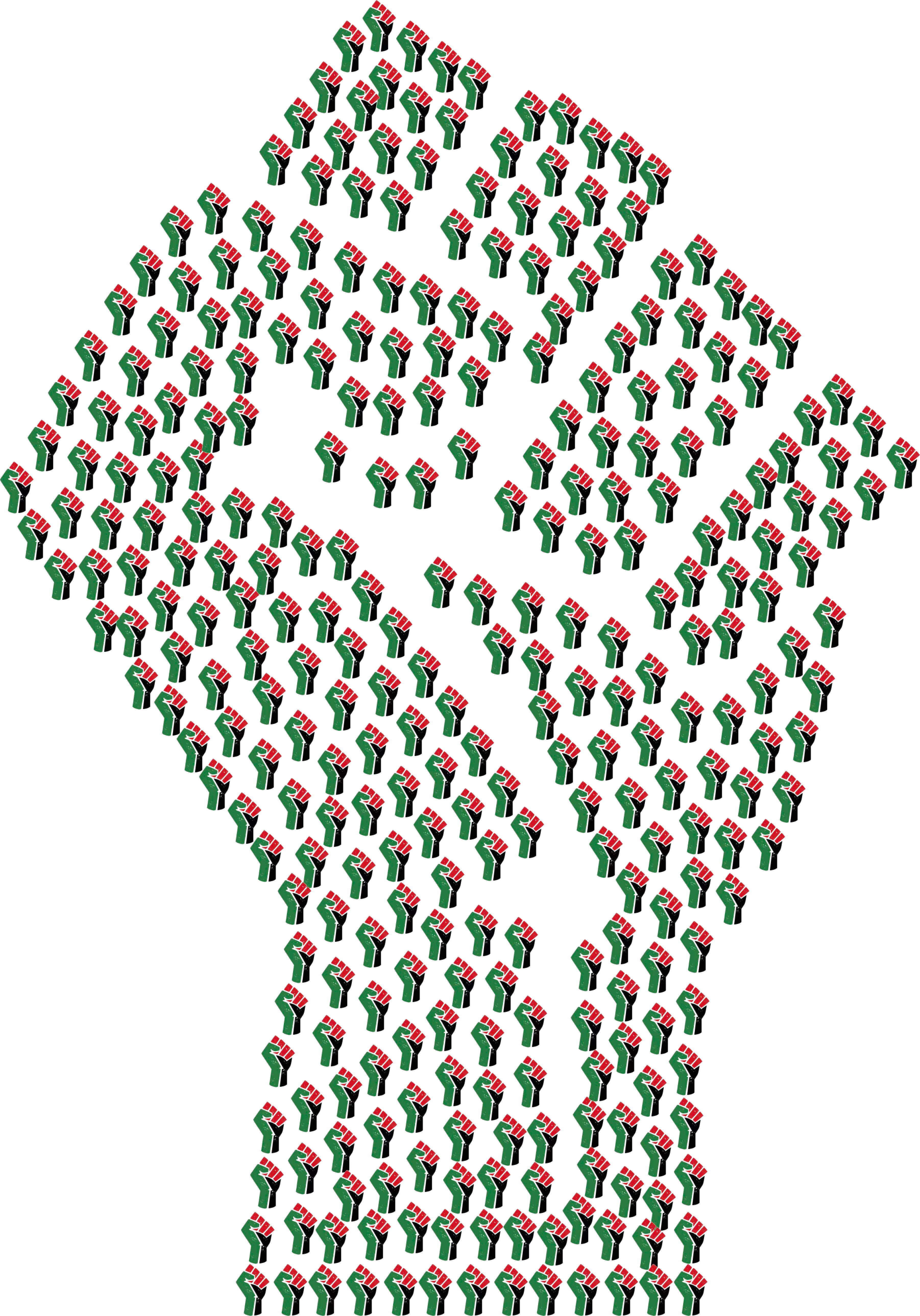 A raised fist formed from hundreds of individual raised fists, representing organized collective power